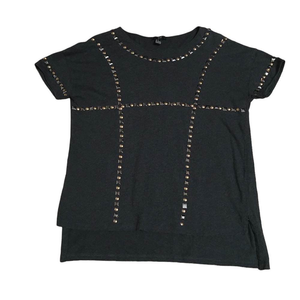 Forever 21 Grey Beaded Short Sleeve T Shirt Size S Split Bottom